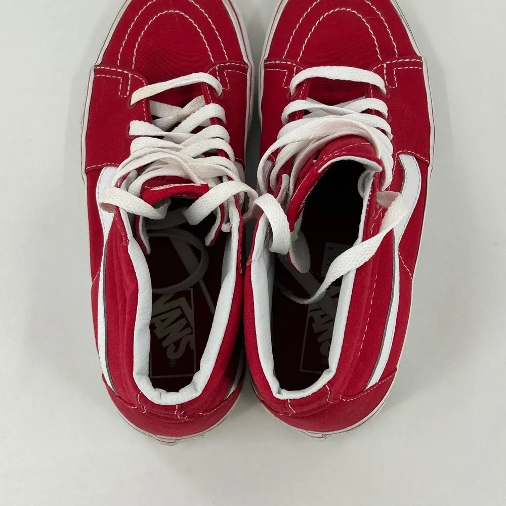 Vans Sk8-Hi High Top Sneakers Red White Canvas‎ Shoes Mens 6.5 Womens 8 Skater